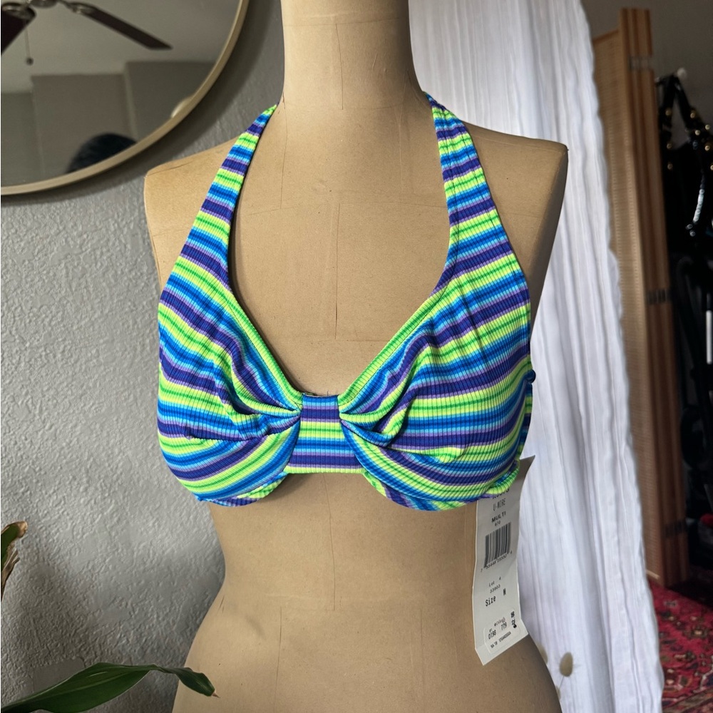 Deadstock vintage Striped Blue and Green Halter Bikini Top